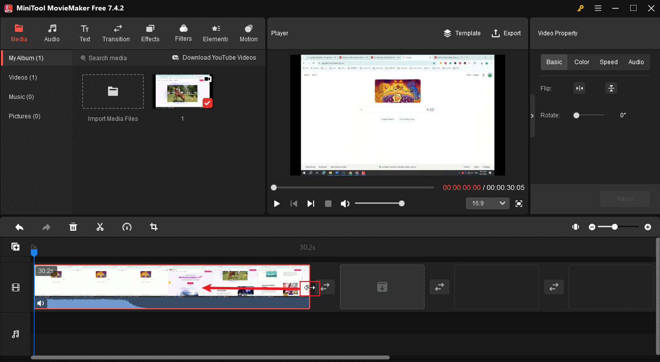 Trim video to remove the unwanted parts in MiniTool MovieMaker