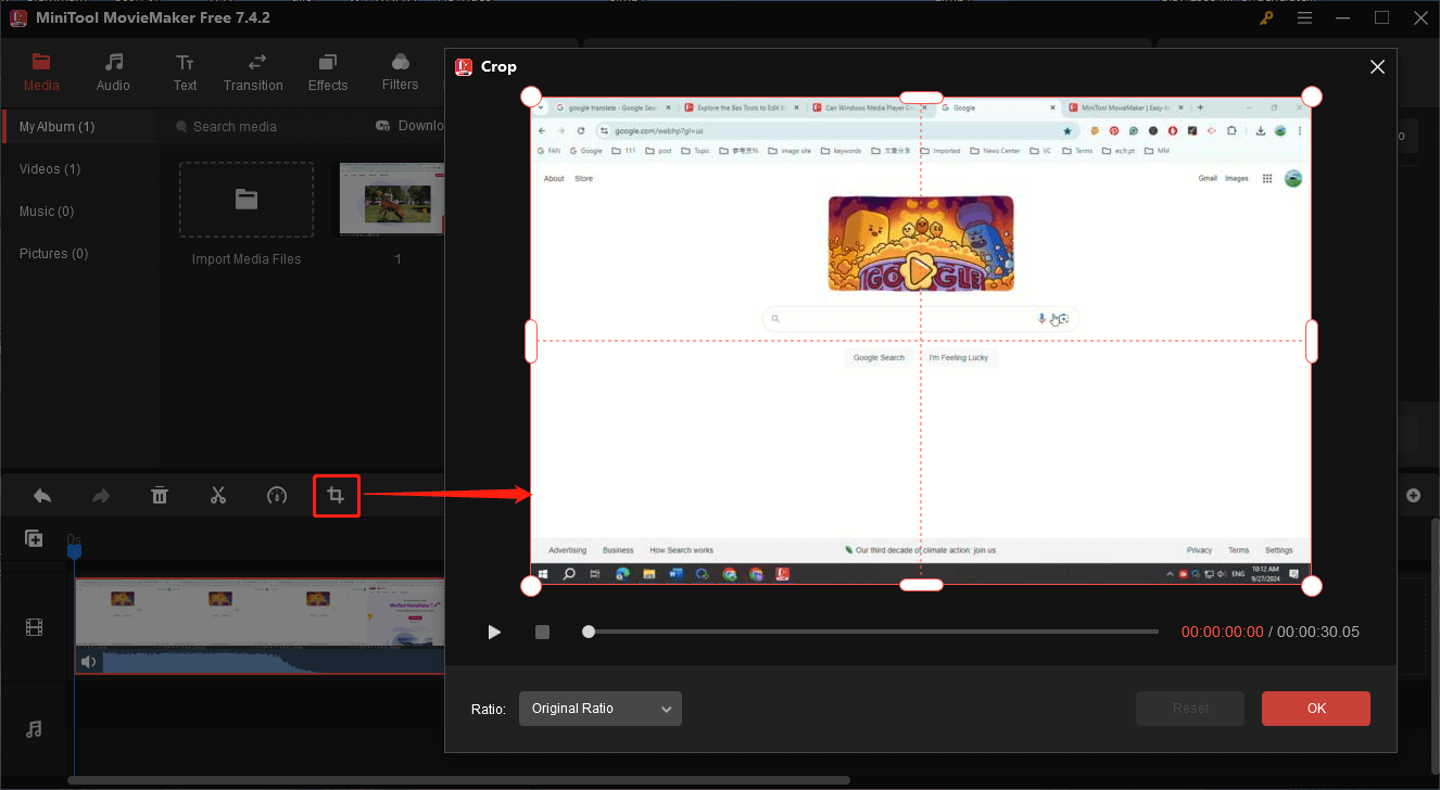 Crop video in MiniTool MovieMaker