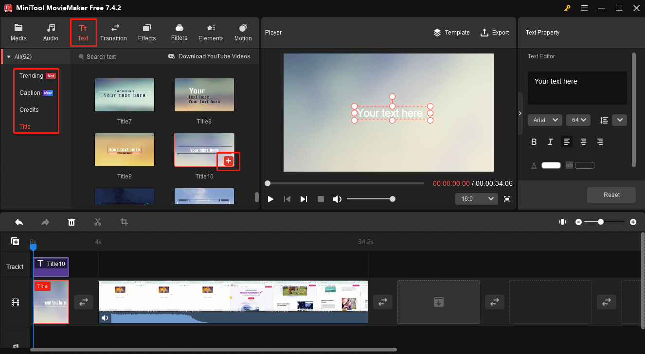 Add an intro in MiniTool MovieMaker