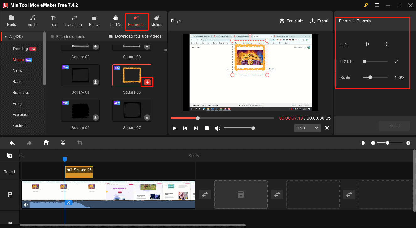 Add and edit an element in MiniTool MovieMaker