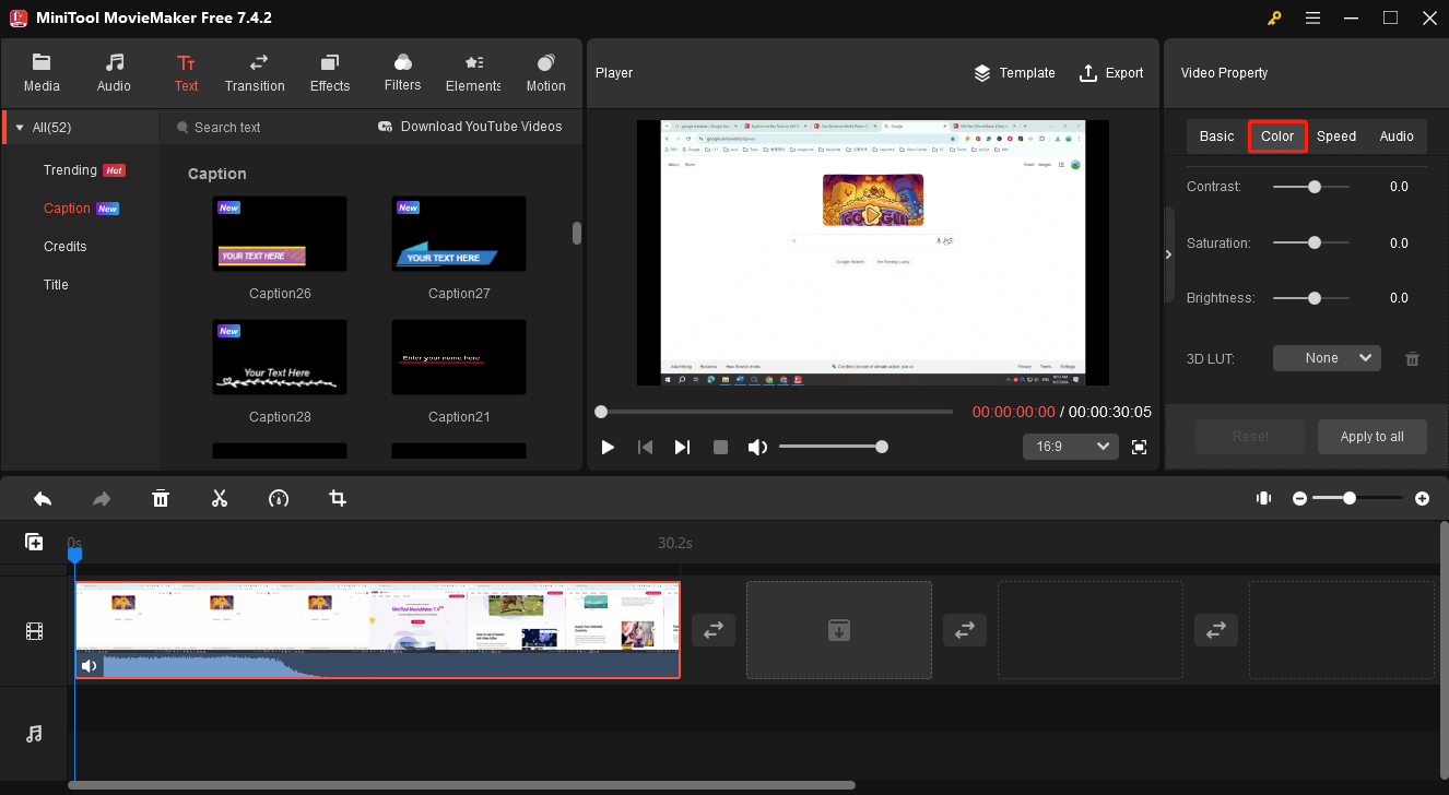 Fix video’s color in MiniTool MovieMaker