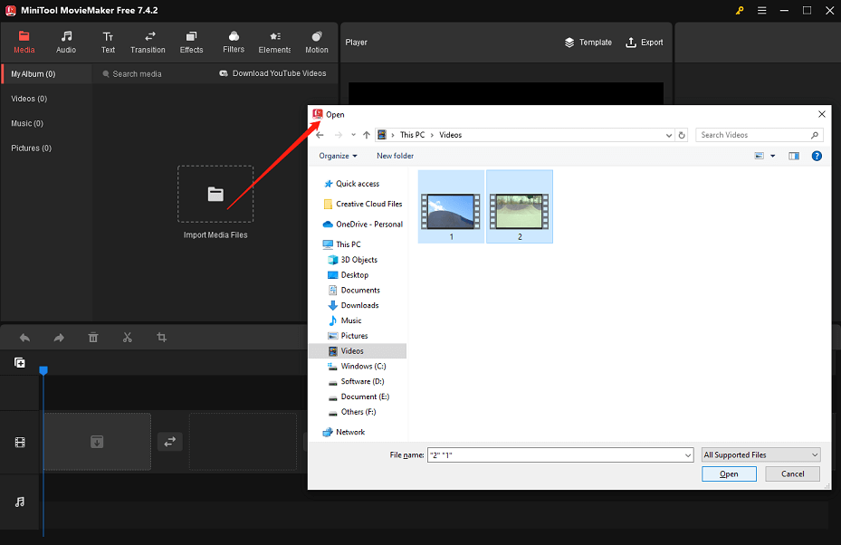 Open File Explorer to locate and import media files on your computer