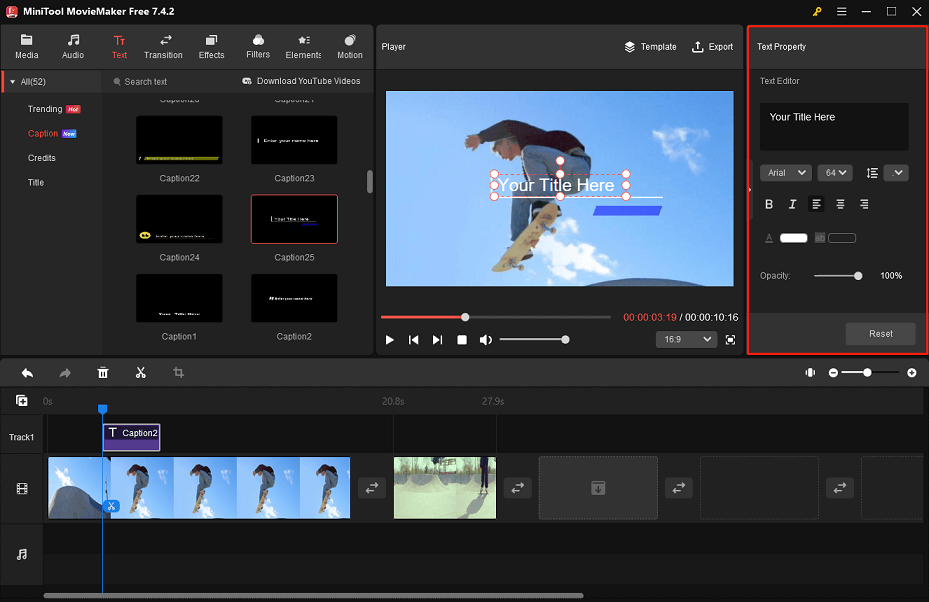 Go to Text Property to customize the text in MiniTool MovieMaker