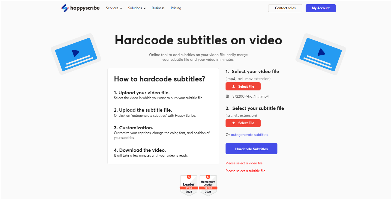 add your video and subtitles