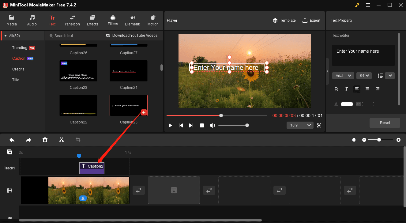 add text in MiniTool MovieMaker