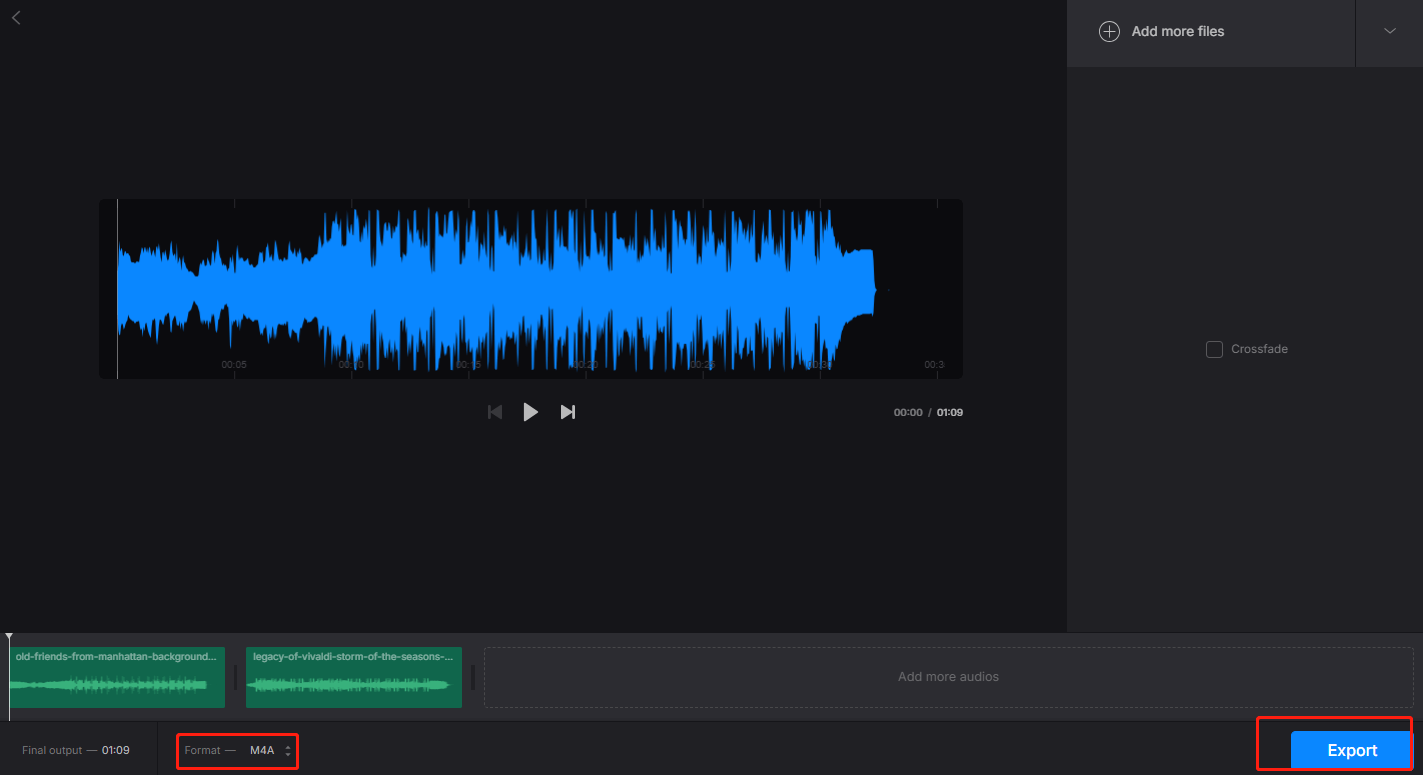 Das Interface vor dem Exportieren von Clideo