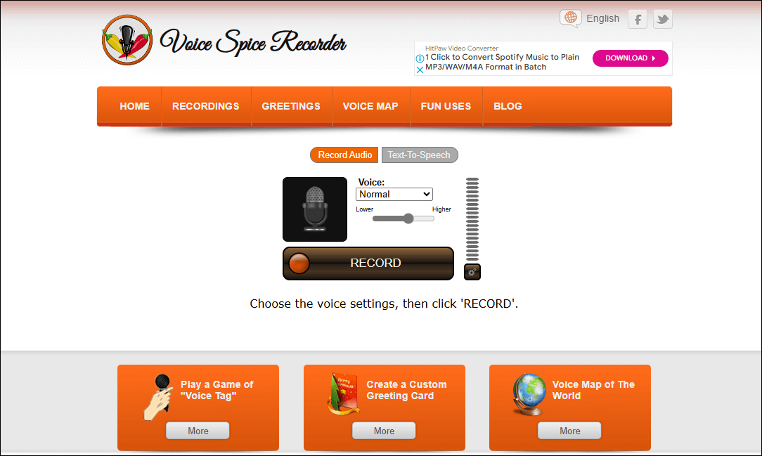 the main interface of Voice Spice