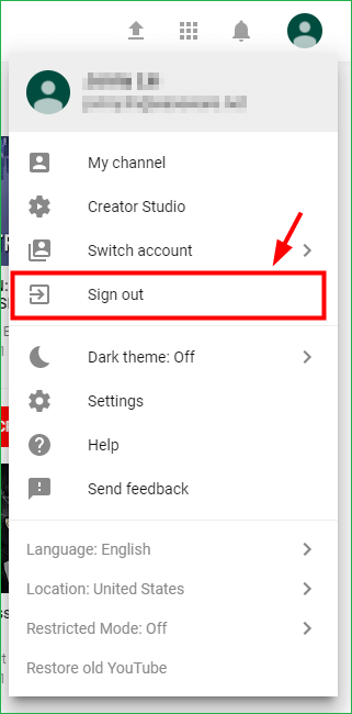 cerrar sesión en la cuenta de YouTube