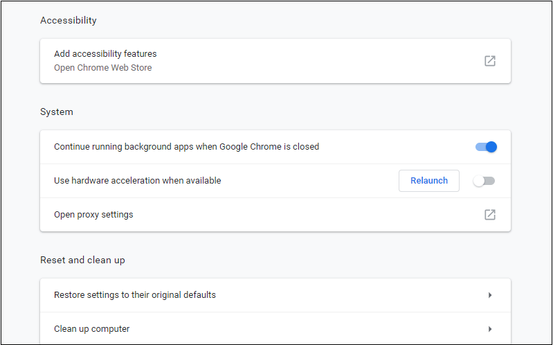 deshabilitar la aceleración de hardware de Google