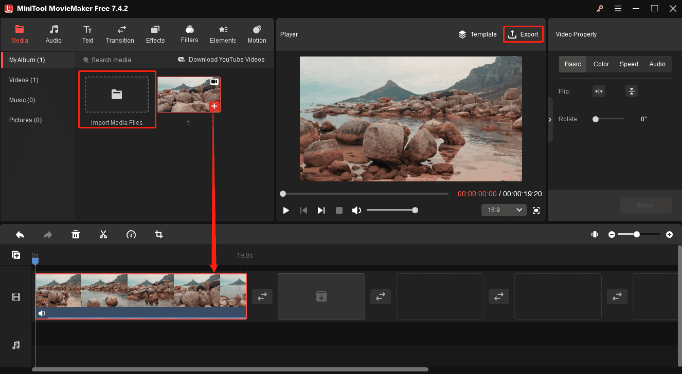 Add video to the timeline for file conversion in MiniTool MovieMaker