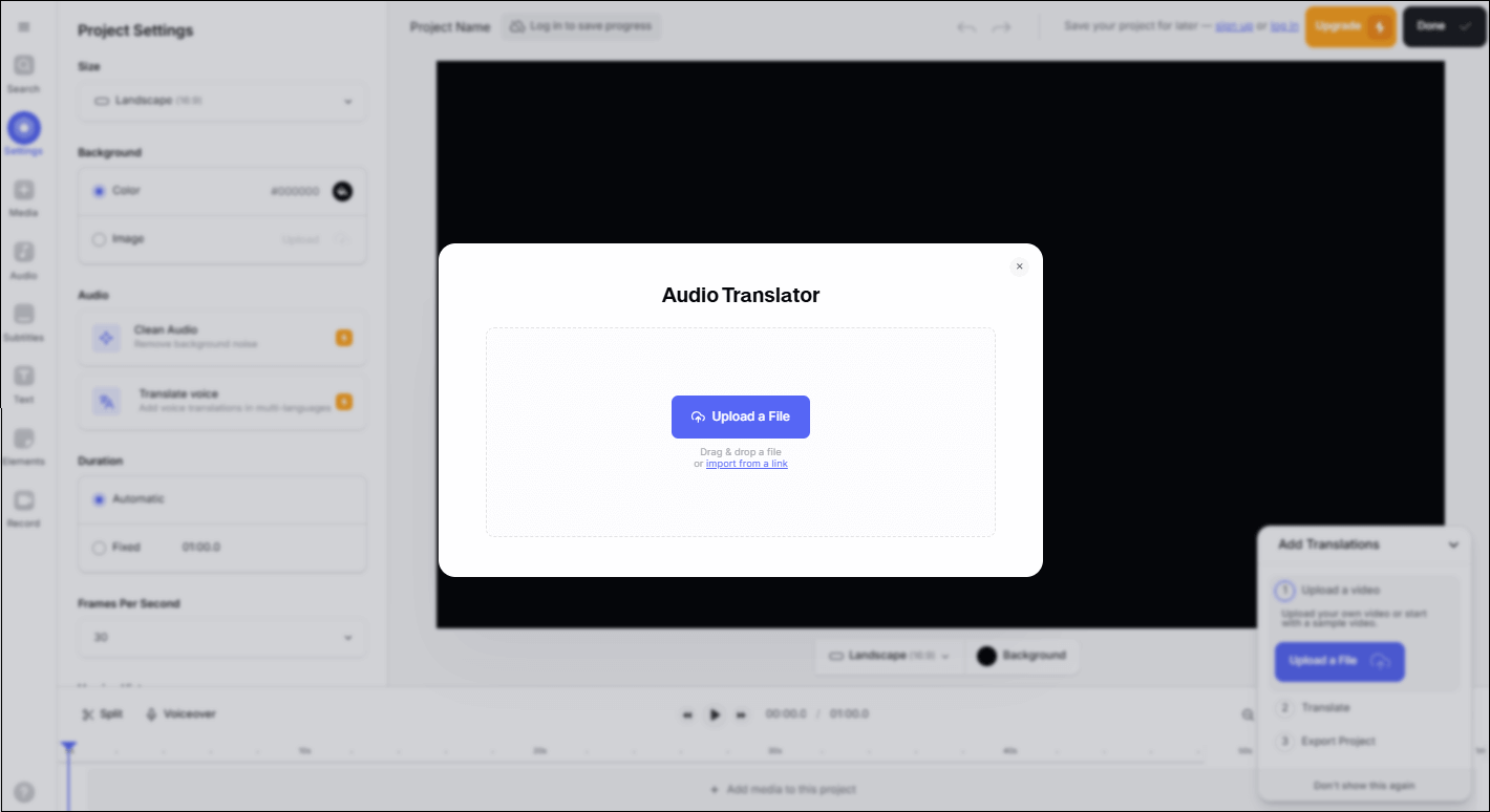 the interface of Audio Translator