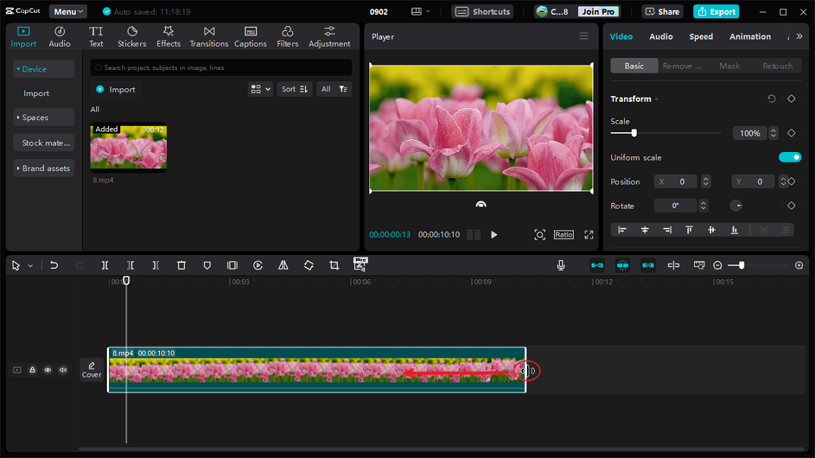 trim a video in CapCut