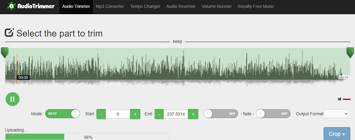 the main interface of Audio Trimmer