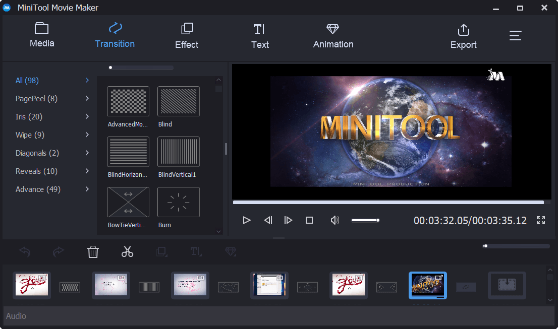 a interface principal do MiniTool Movie Maker