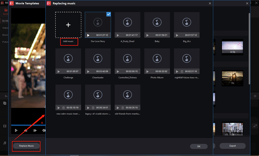 Change the music in the template in MiniTool MovieMaker