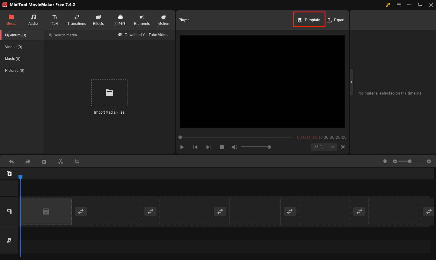 Click Template or using a template in MiniTool MovieMaker