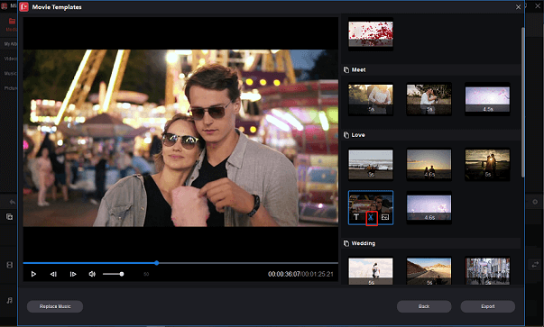 Click the scissors icon to cut the video clip in MiniTool MovieMaker