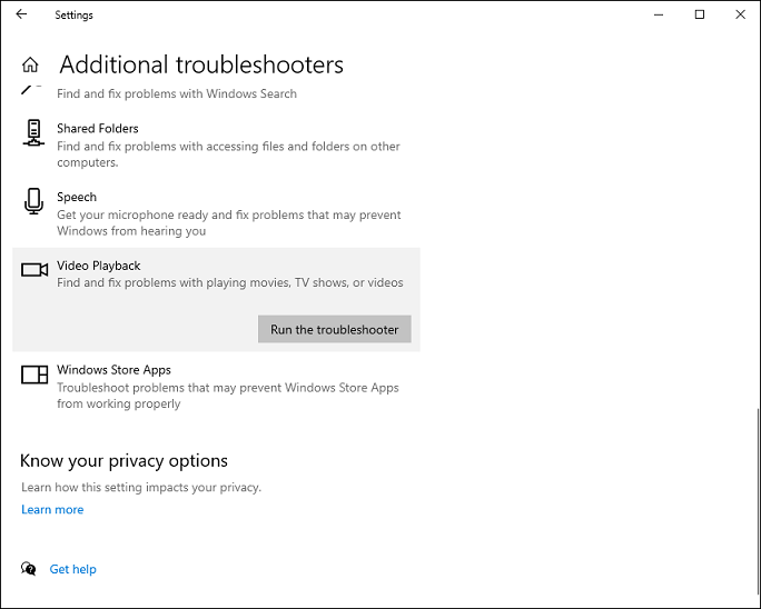 run the Video Playback troubleshooter