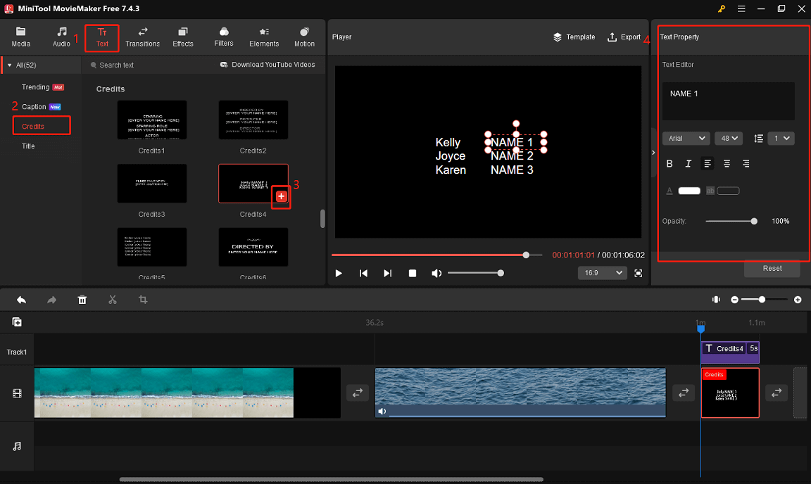 Add credits to your YouTube video in MiniTool MovieMaker