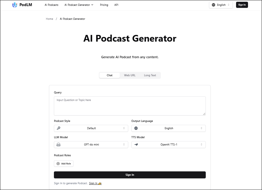 The interface of PodLM