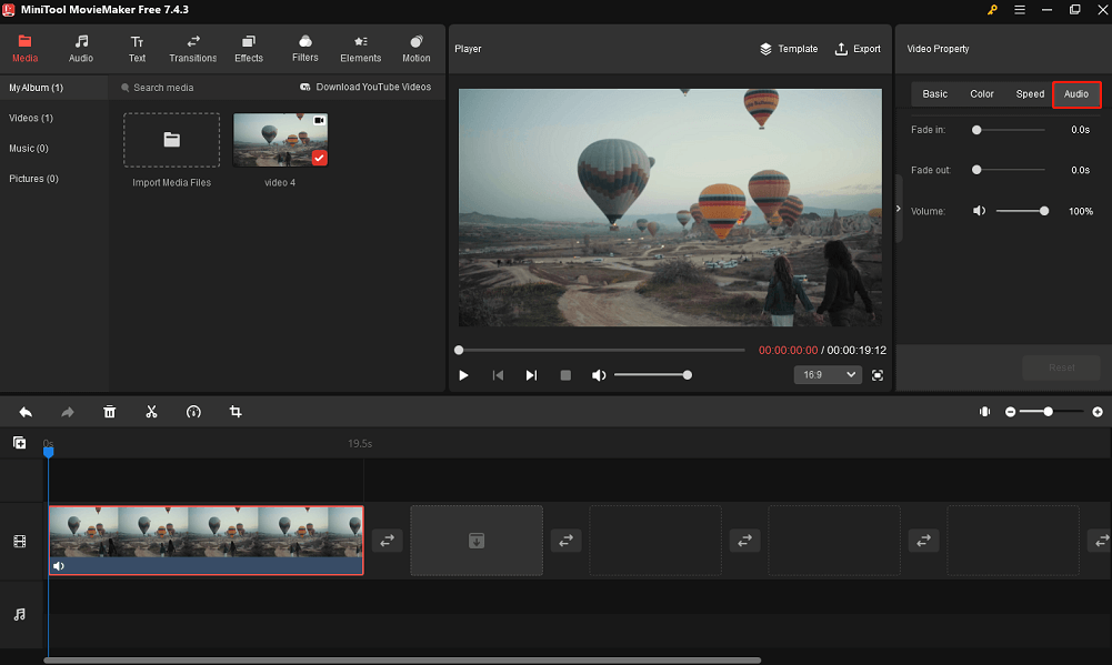 Go to Audio to edit the audio in video with MiniTool MovieMaker