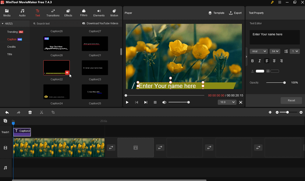 Select Text to get and add the text template in MiniTool MovieMaker