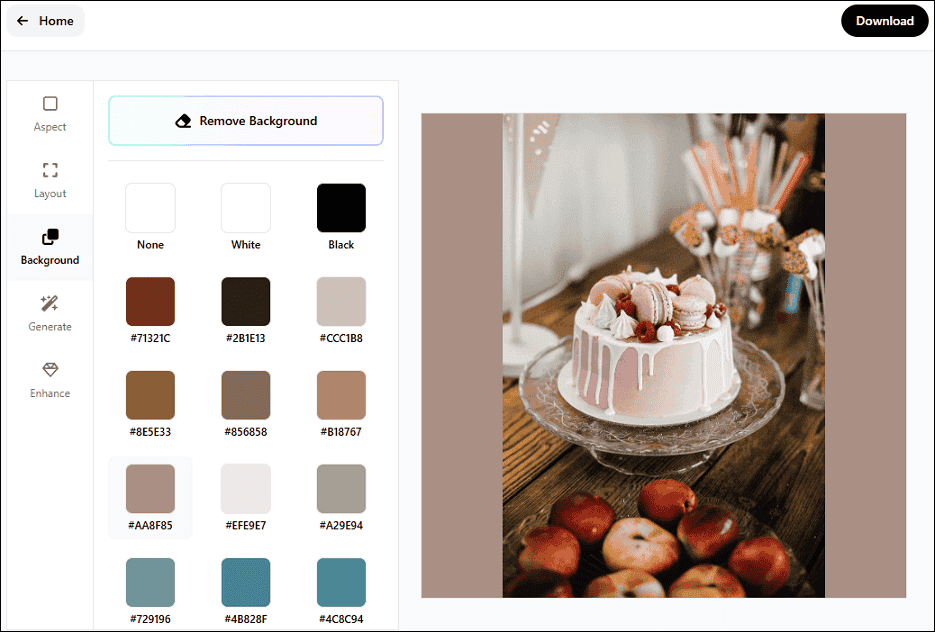 Choose a background color for image in Instasize