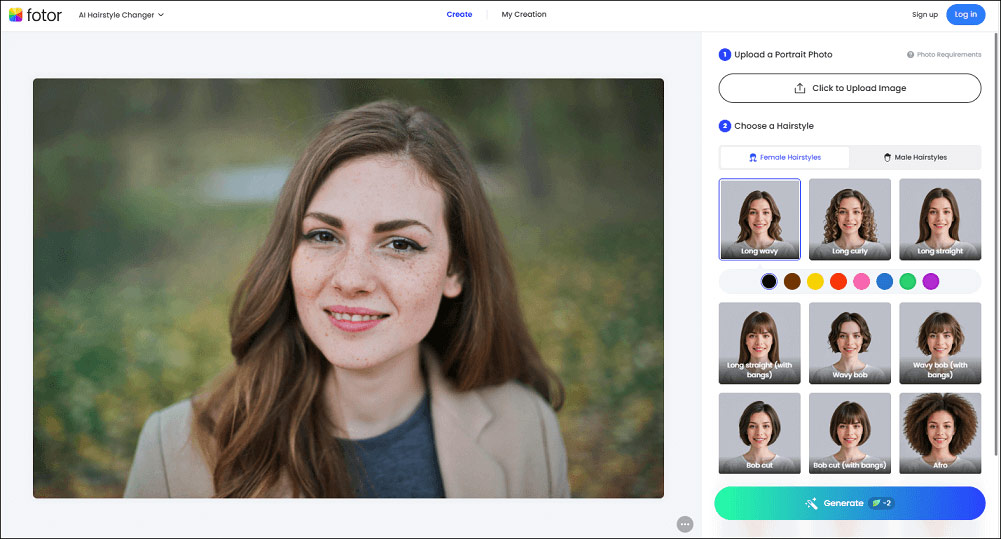 Click your favorite hairstyle and choose a color in Fotor