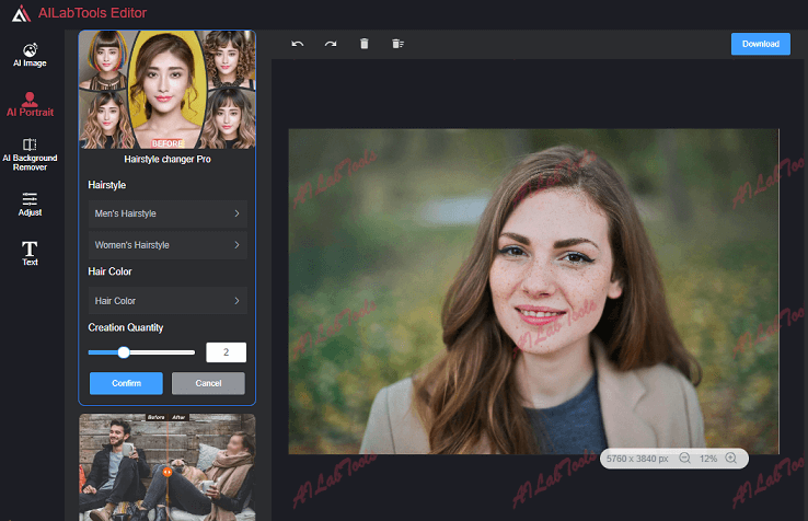 Choose the hairstyle and hair color in AILabTools Editor