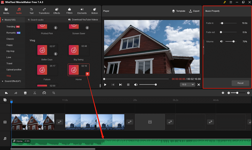 Add and edit music in MiniTool MovieMaker