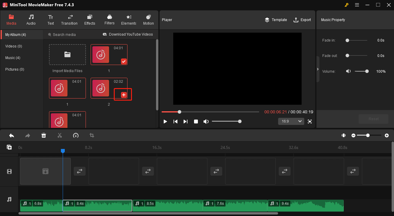 Add FLAC files to the timeline in MiniTool MovieMaker