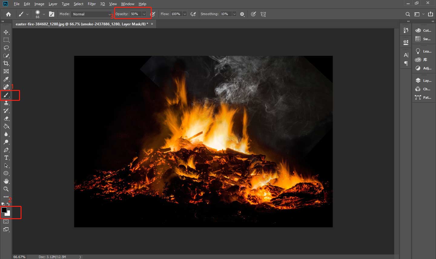 Use the brush tool to remove unwanted parts of overlay image in Photoshop