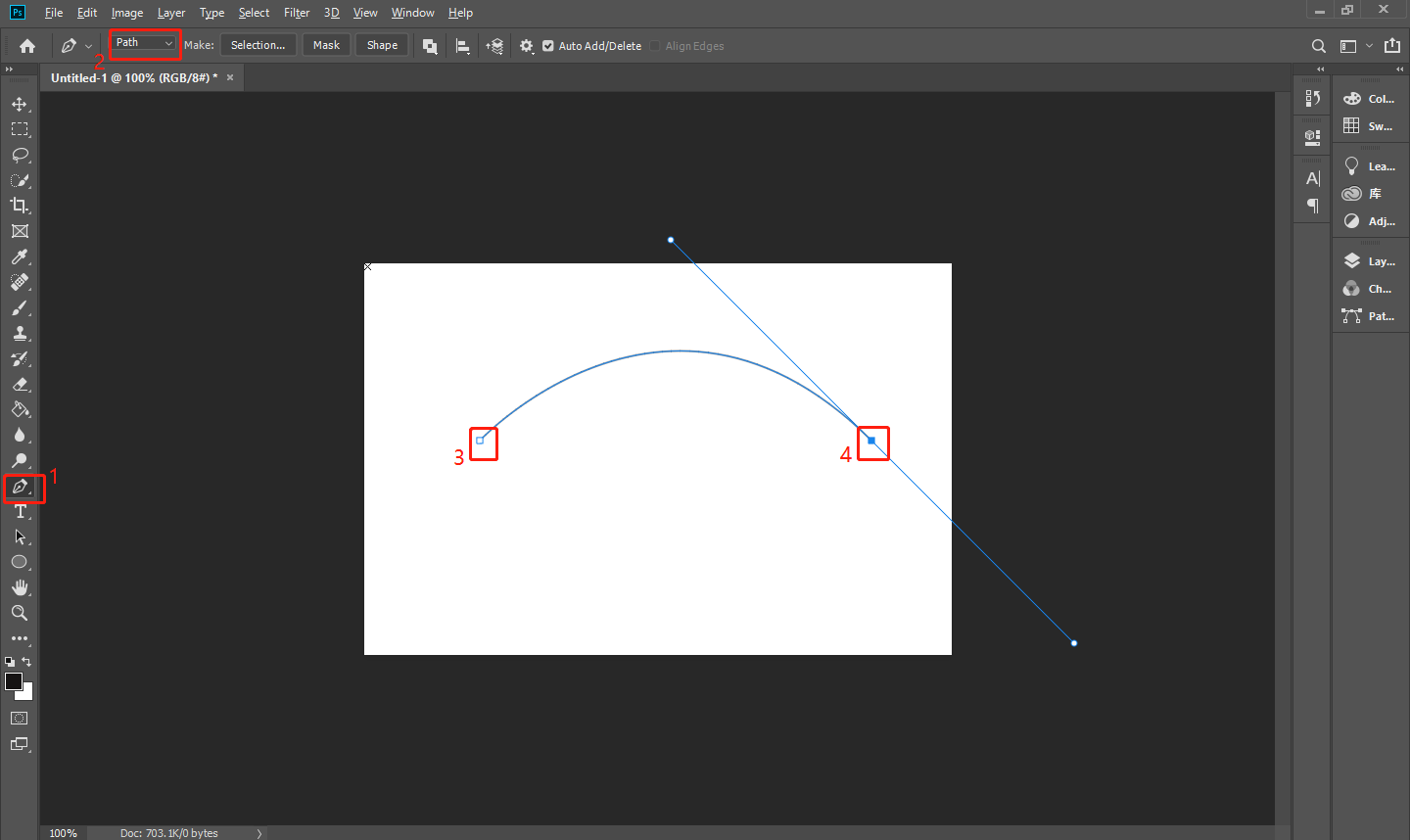 Use the pen tool to create the curved path in Photoshop