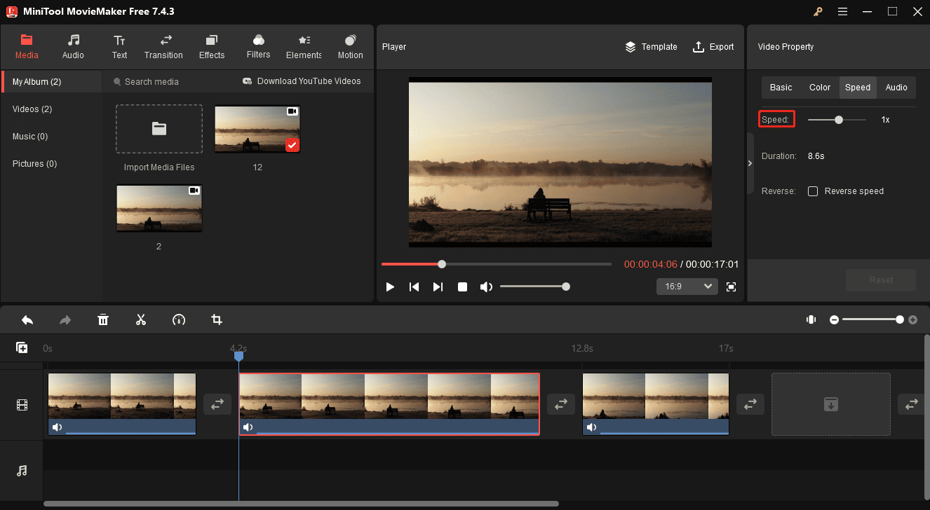 Change video speed in MiniTool MovieMaker