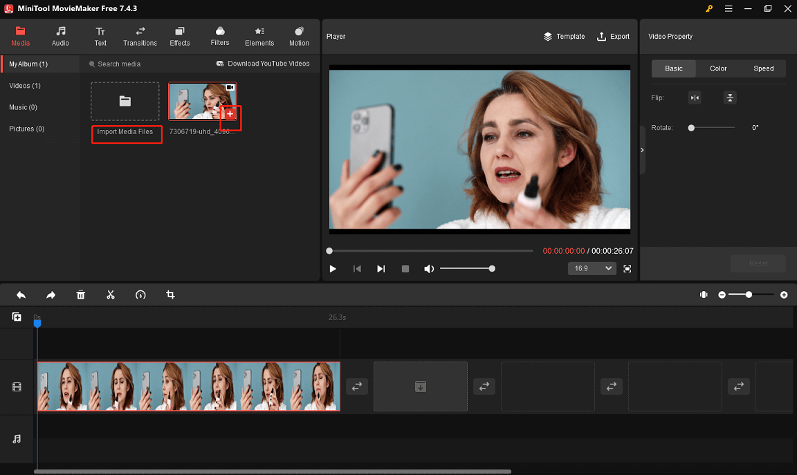 Import the video in MiniTool MovieMaker