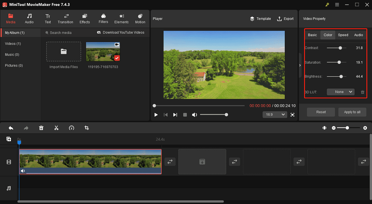 Edit video property in MiniTool MovieMaker