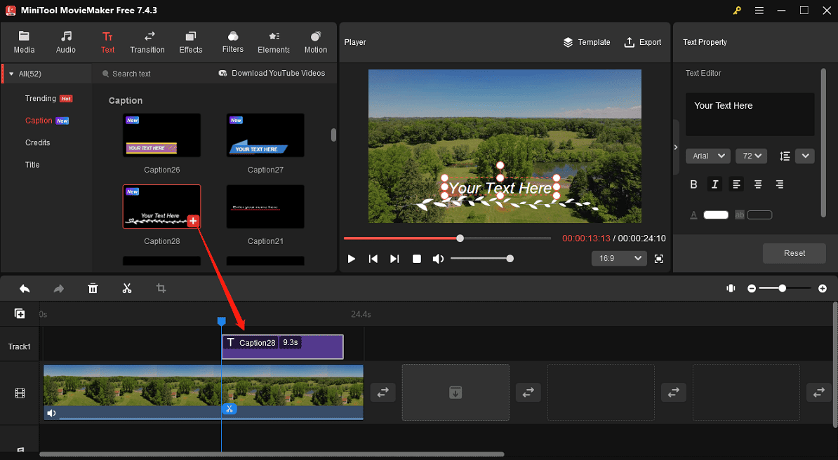 Add captions to video in MiniTool MovieMaker