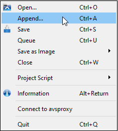 Click File > Append to add more videos in Avidemux