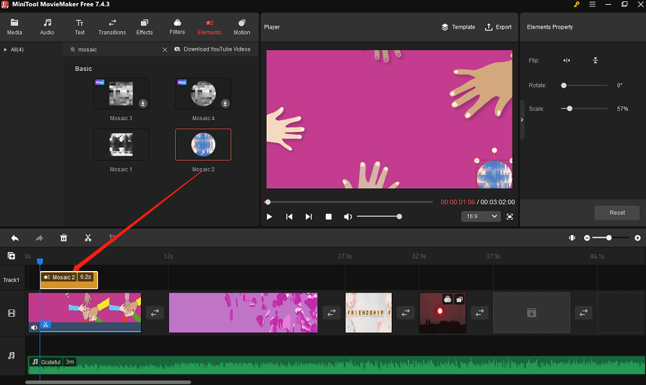 Add the mosaic element in MiniTool MovieMaker