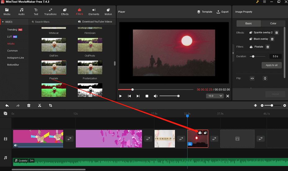 Add a filter by dragging and dropping in MiniTool MovieMaker