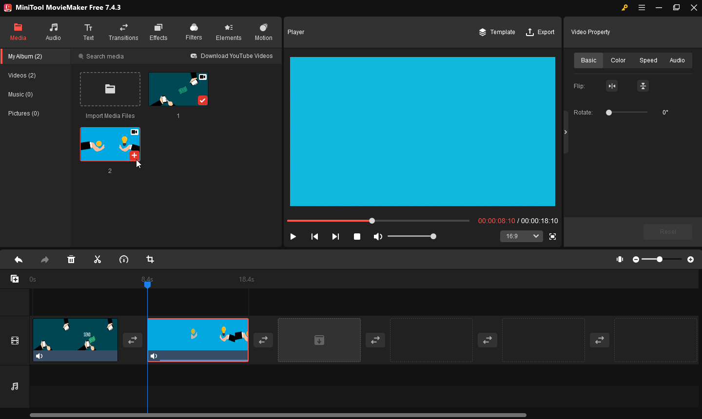 Add the imported video files to the timeline in MiniTool MovieMaker