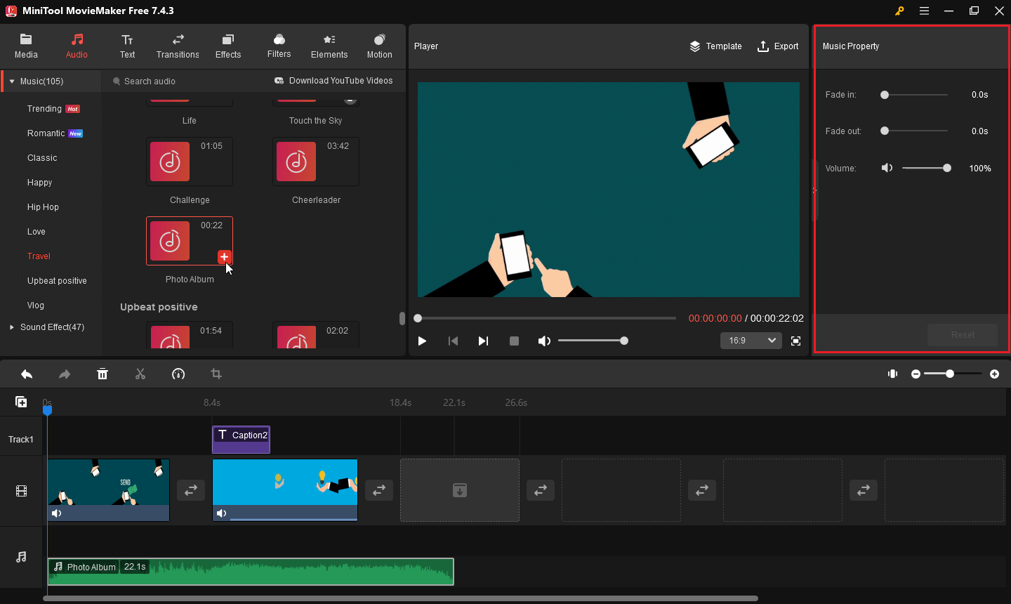 Add and edit music in MiniTool MovieMaker