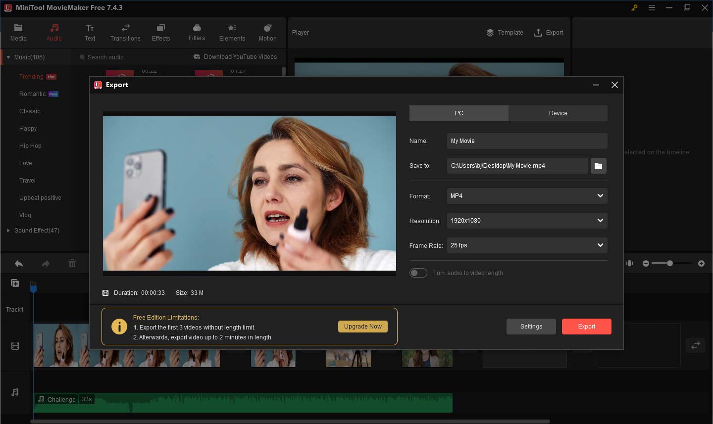 Export your video in MiniTool MovieMaker