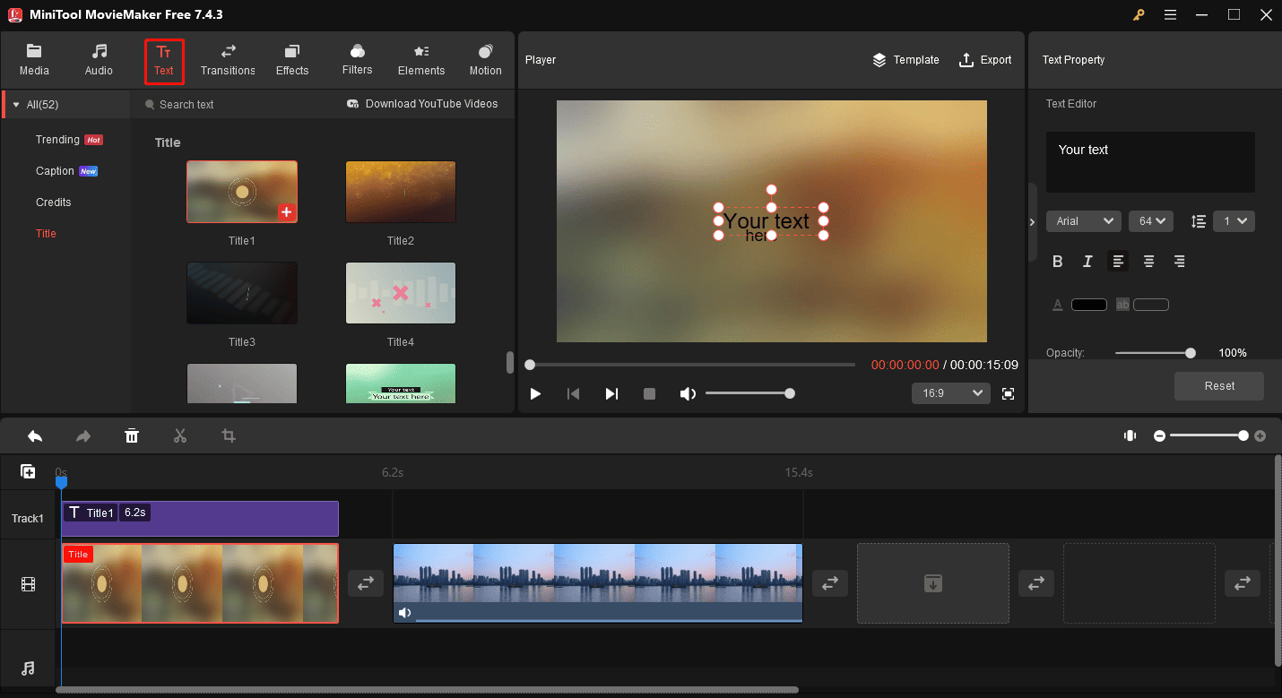 Add text to video in MiniTool MovieMaker