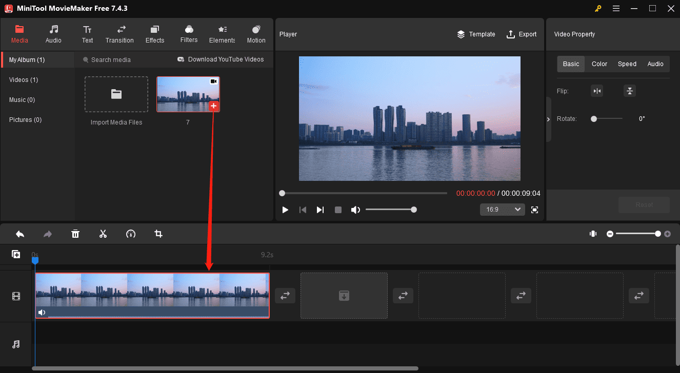 Add video to the timeline to edit in MiniTool MovieMaker