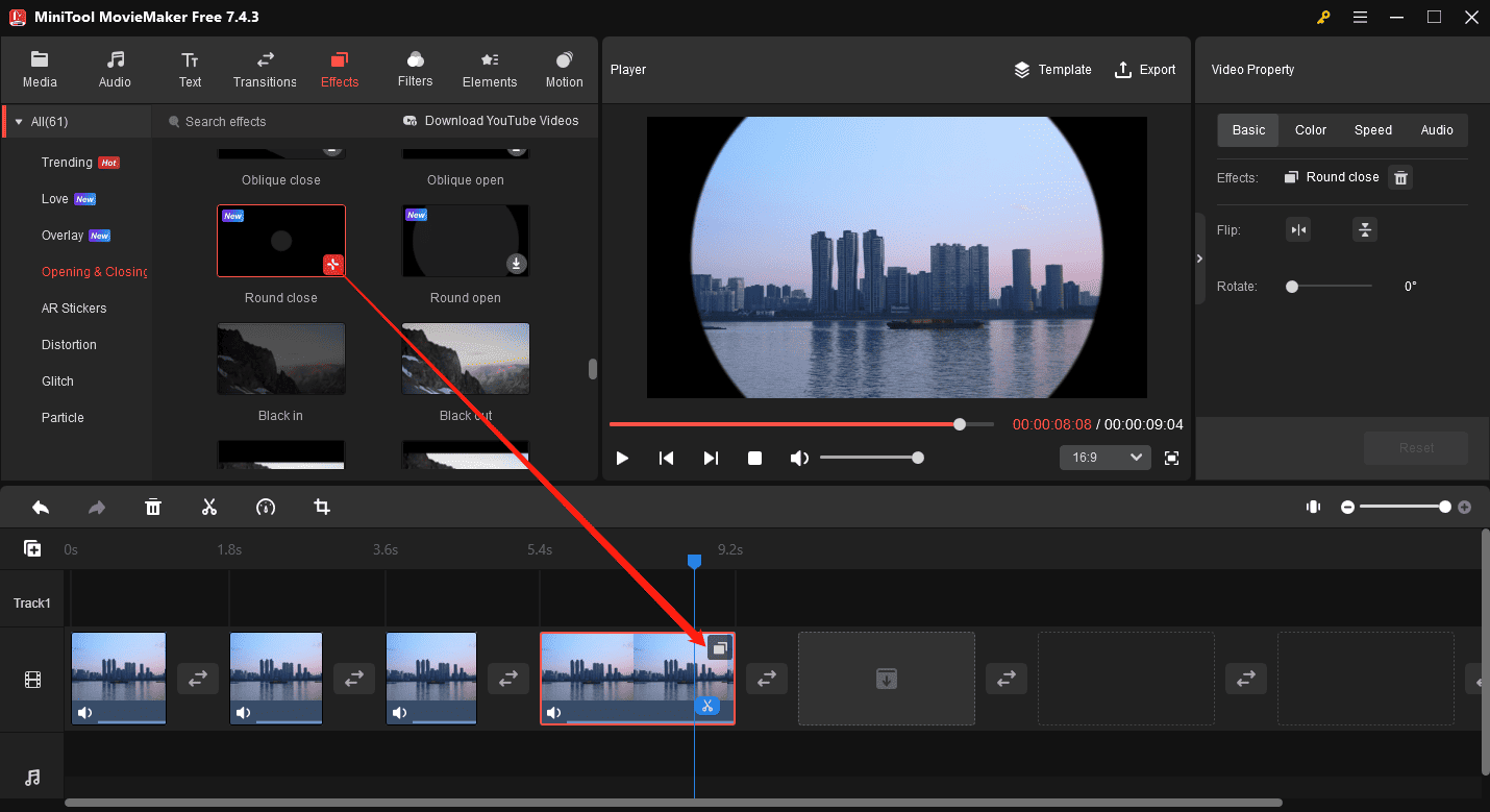 Add effects to the video in MiniTool MovieMaker