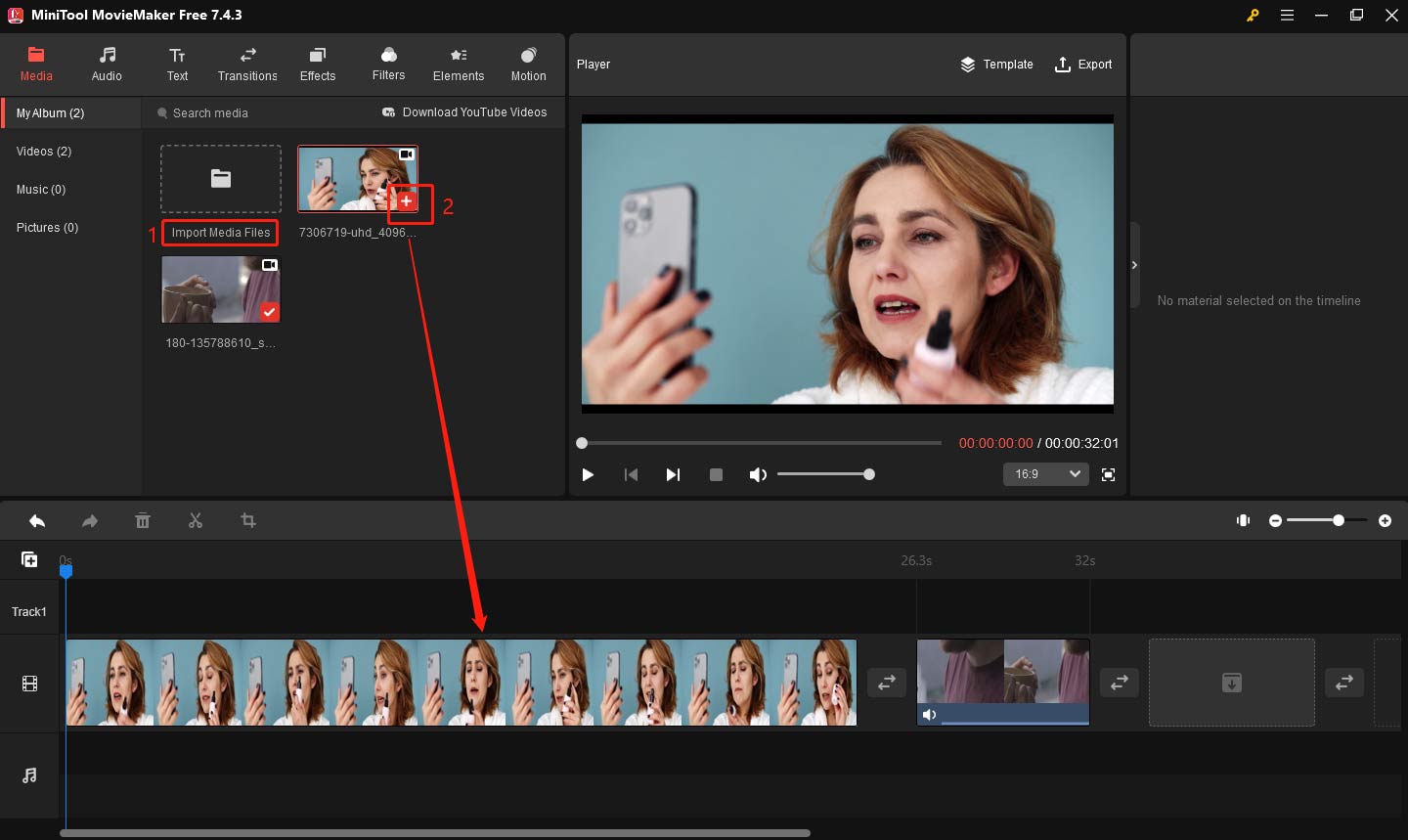 Import the video and add it to the timeline in MiniTool MovieMaker