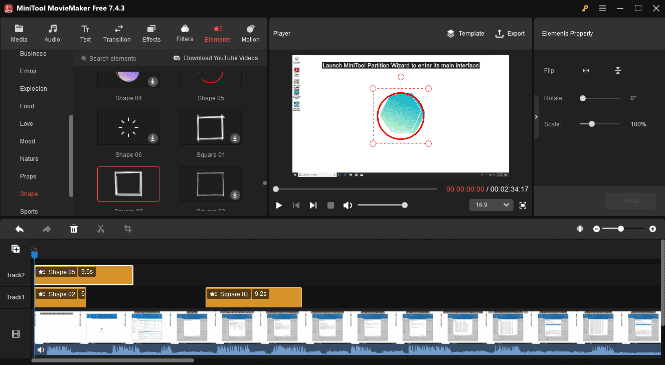 Add and edit the shape in MiniTool MovieMaker