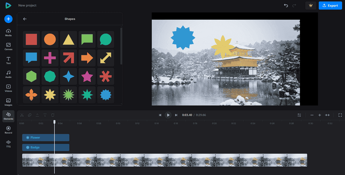 Add and edit the shape in Clideo’s video editor