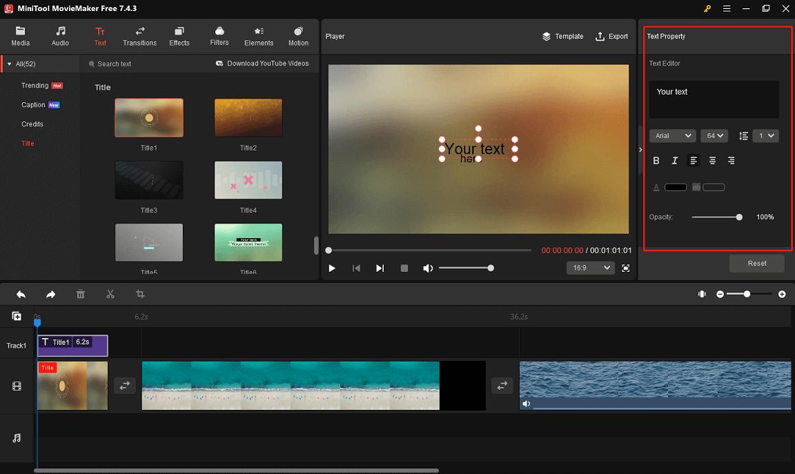 MiniTool MovieMakerで追加したテキストを編集する